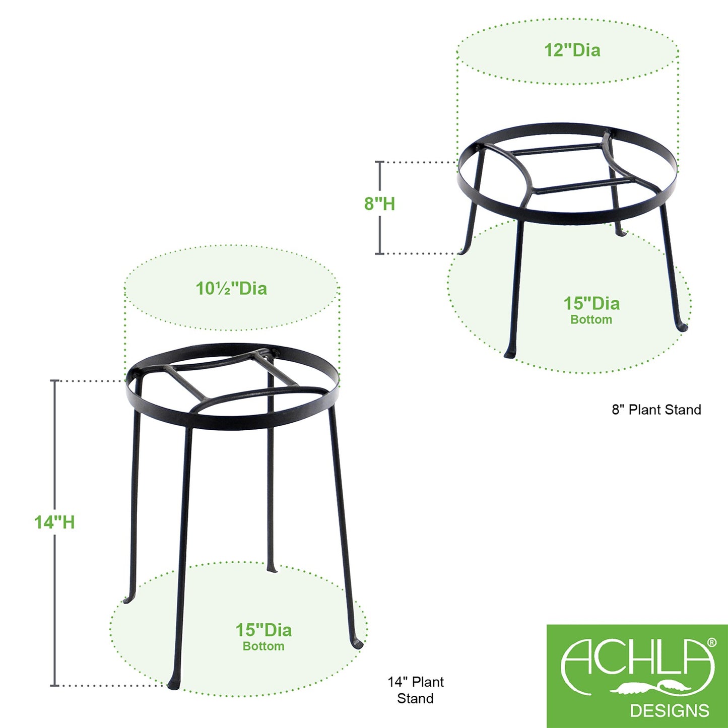 Achla Argyle Plant Stands Set of Two | Wrought Iron with Graphite Powdercoat | Living Room, Sunroom & Patio Plant Display | 8in and | Model FB-30-31