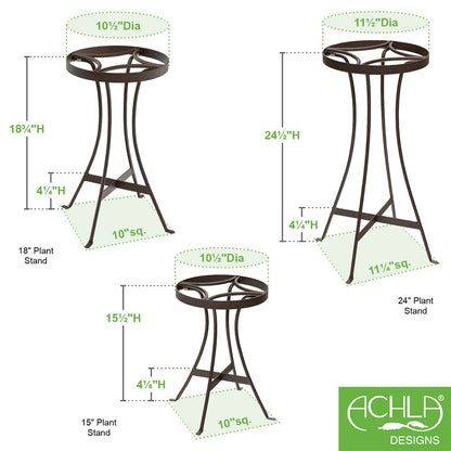 Achla Tara Plant Stands Set of Three | Wrought Iron with Roman Bronze Powdercoat Finish | Indoor & Outdoor Tiered Plant Display | 15 | Model FB-81-82-83