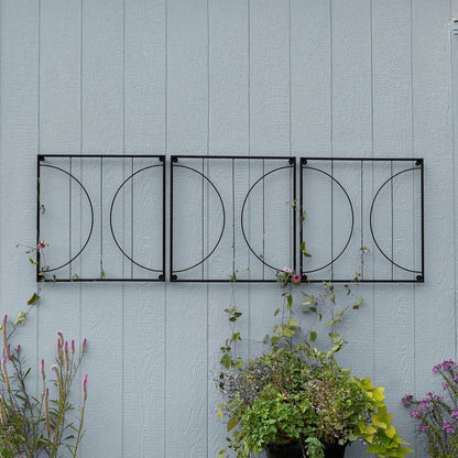 Achla Quilt Block-Circles Wall Trellis Panels (Set of 3) | Wrought Iron Black | Garden Wall Climbing Plant Support | 21.75 x 21.75 x 87 in | Model FT-52C