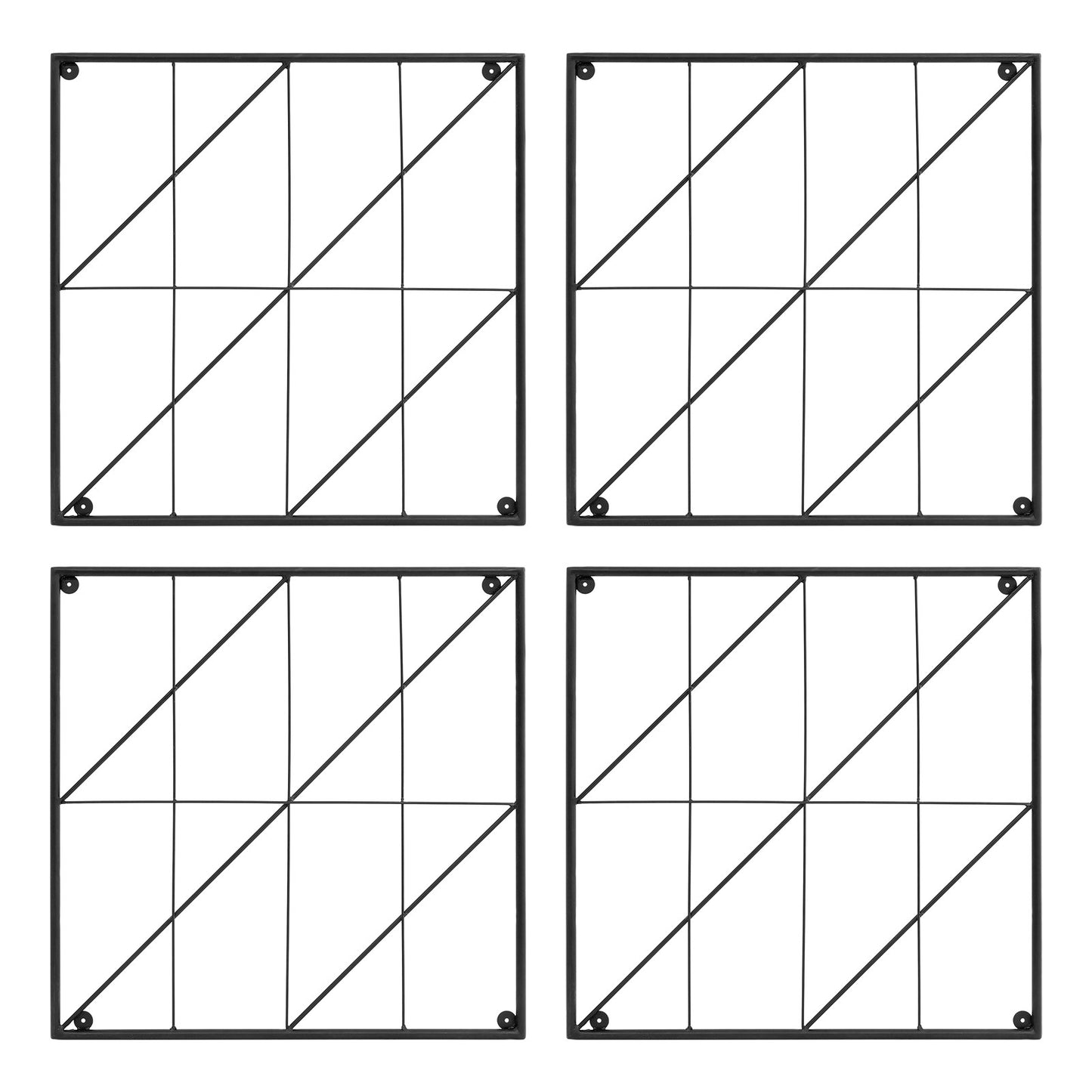 Achla Quilt Block-Diagonals Wall Trellis Panels (4 panels) | Black Wrought Iron | Garden Wall & Fence Decor | 49 x 49 in Overall, 24 in | Model FT-52Z