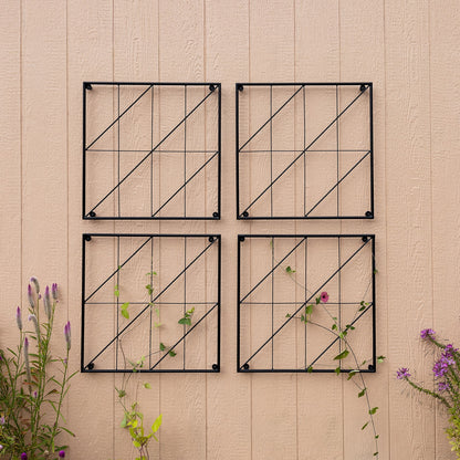 Achla Quilt Block-Diagonals Wall Trellis Panels (4 panels) | Black Wrought Iron | Garden Wall & Fence Decor | 49 x 49 in Overall, 24 in | Model FT-52Z