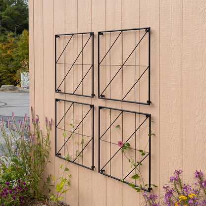 Achla Quilt Block-Diagonals Wall Trellis Panels (4 panels) | Black Wrought Iron | Garden Wall & Fence Decor | 49 x 49 in Overall, 24 in | Model FT-52Z