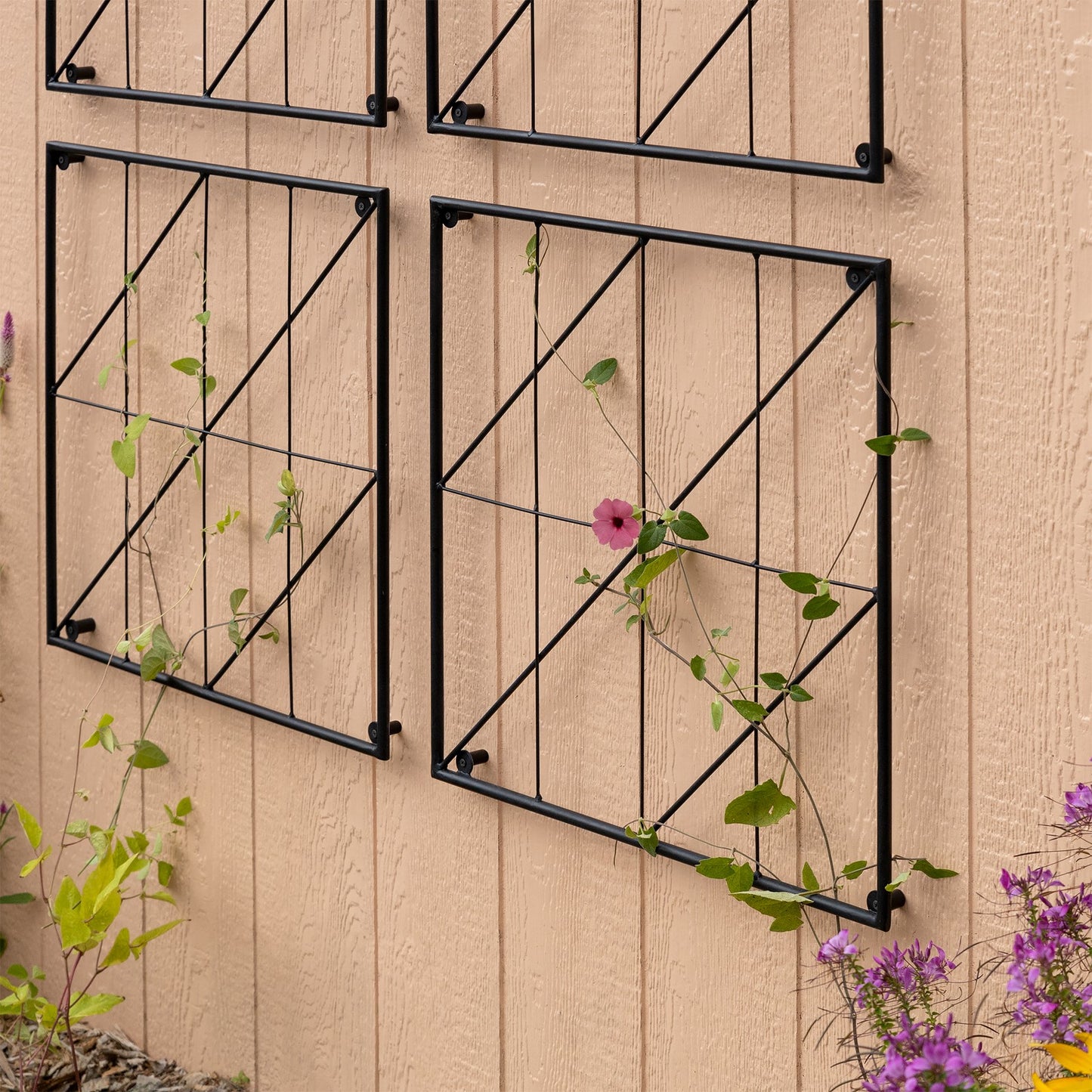 Achla Quilt Block-Diagonals Wall Trellis Panels (4 panels) | Black Wrought Iron | Garden Wall & Fence Decor | 49 x 49 in Overall, 24 in | Model FT-52Z