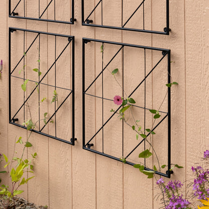 Achla Quilt Block-Diagonals Wall Trellis Panels (4 panels) | Black Wrought Iron | Garden Wall & Fence Decor | 49 x 49 in Overall, 24 in | Model FT-52Z