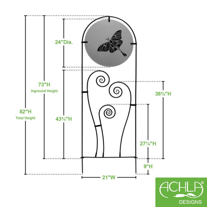 Achla Luna Trellis | Silver & Black Wrought Iron | Pollinator & Gothic Garden Accent | 21 x 82 x 2 in, Free-Standing | Model FT-67