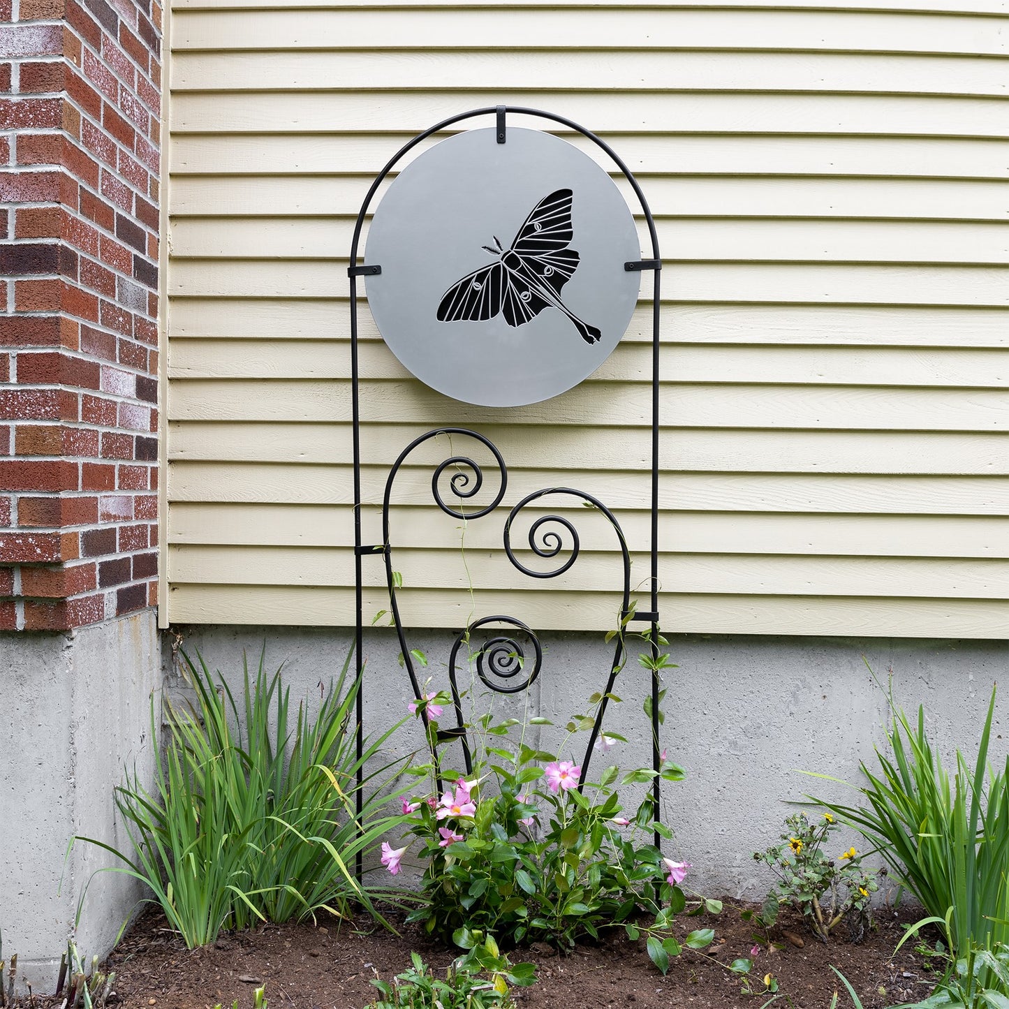 Achla Luna Trellis | Silver & Black Wrought Iron | Pollinator & Gothic Garden Accent | 21 x 82 x 2 in, Free-Standing | Model FT-67