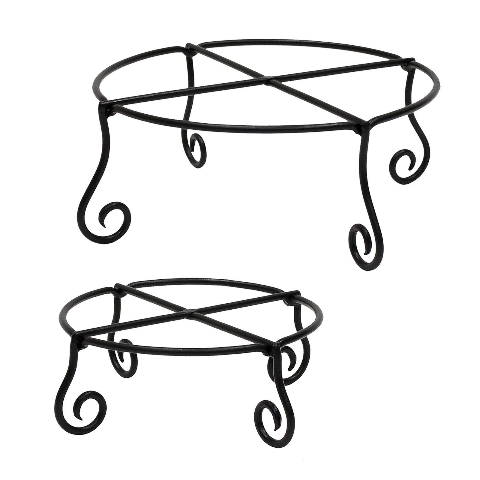 Achla Piazza Plant Stands, Set of Two | Black Wrought Iron | Indoor & Outdoor Planters | Small 10.25 x 4.5 in, Large 14 x 6.25 in | Model GBS-23-24