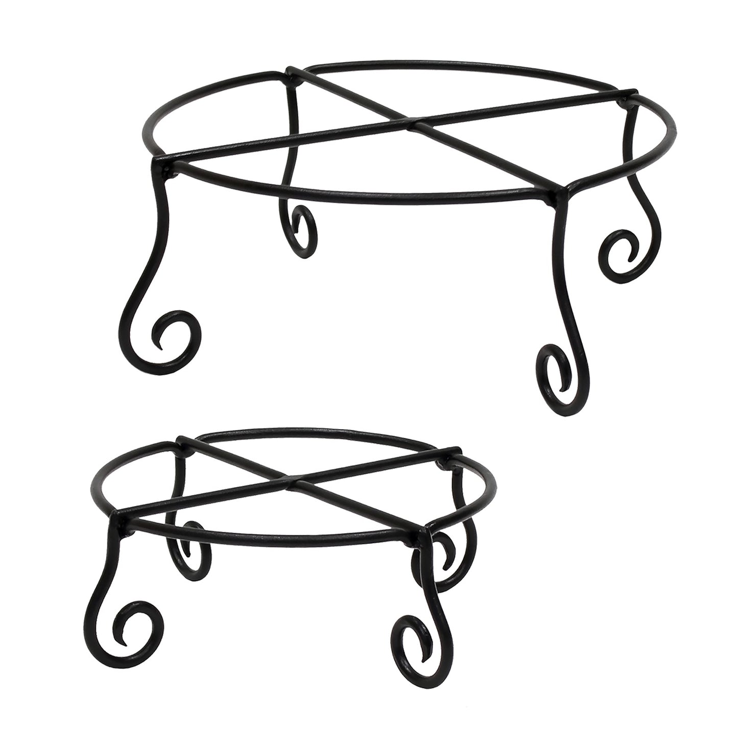 Achla Piazza Plant Stands Set of Two | Black Wrought Iron | Patio & Indoor Planter Stands | Small 10.25 x 4.5 in, Large 14 x 6.25 in | Model GBS-23-24