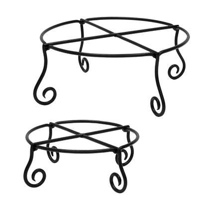 Achla Piazza Plant Stands Set of Two | Black Wrought Iron | Patio & Indoor Planter Stands | Small 10.25 x 4.5 in, Large 14 x 6.25 in | Model GBS-23-24