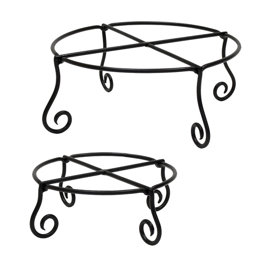 Achla Piazza Plant Stands Set of Two | Black Wrought Iron | Patio & Indoor Planter Stands | Small 10.25 x 4.5 in, Large 14 x 6.25 in | Model GBS-23-24