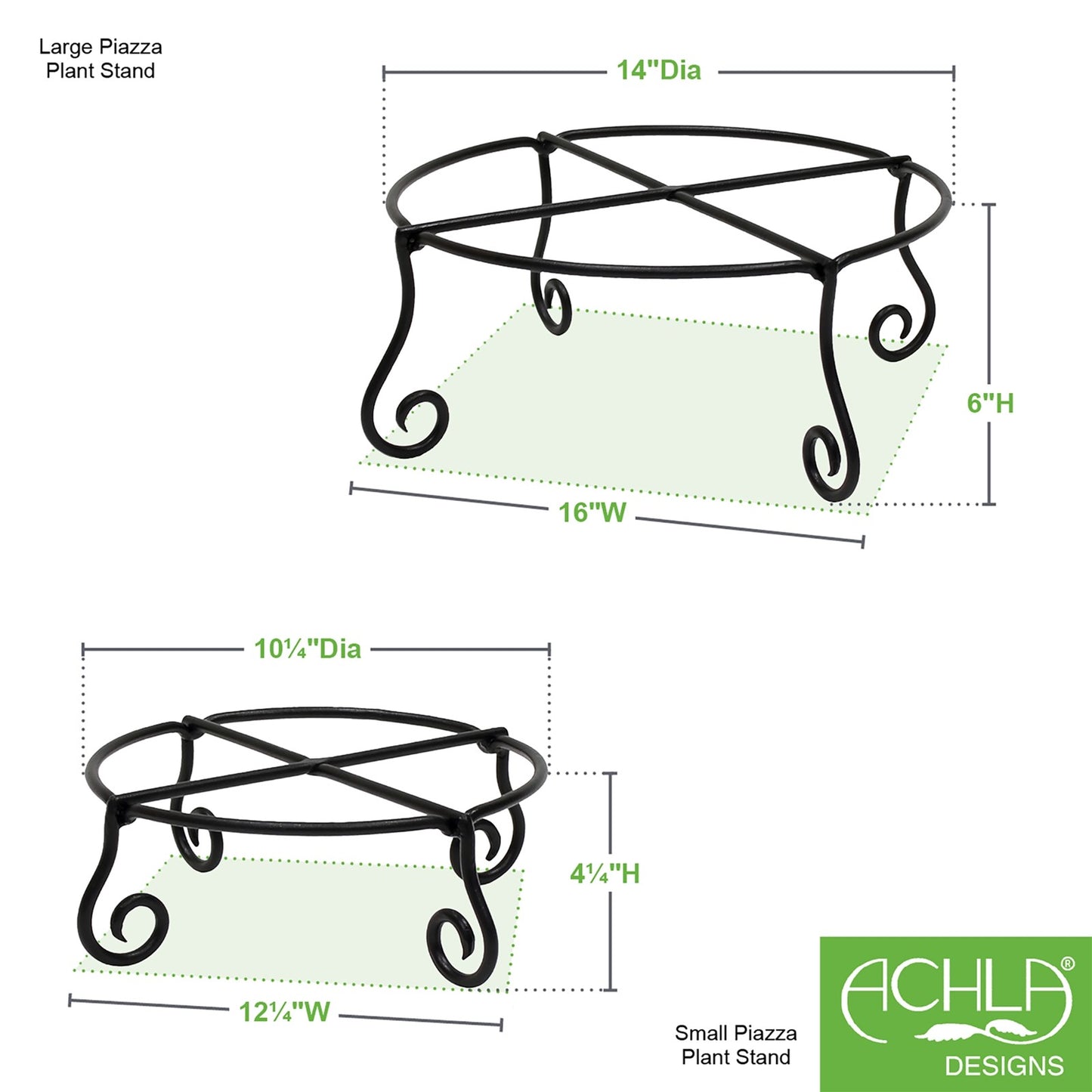 Achla Piazza Plant Stands, Set of Two | Black Wrought Iron | Indoor & Outdoor Planters | Small 10.25 x 4.5 in, Large 14 x 6.25 in | Model GBS-23-24