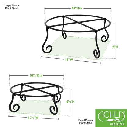 Achla Piazza Plant Stands Set of Two | Black Wrought Iron | Patio & Indoor Planter Stands | Small 10.25 x 4.5 in, Large 14 x 6.25 in | Model GBS-23-24