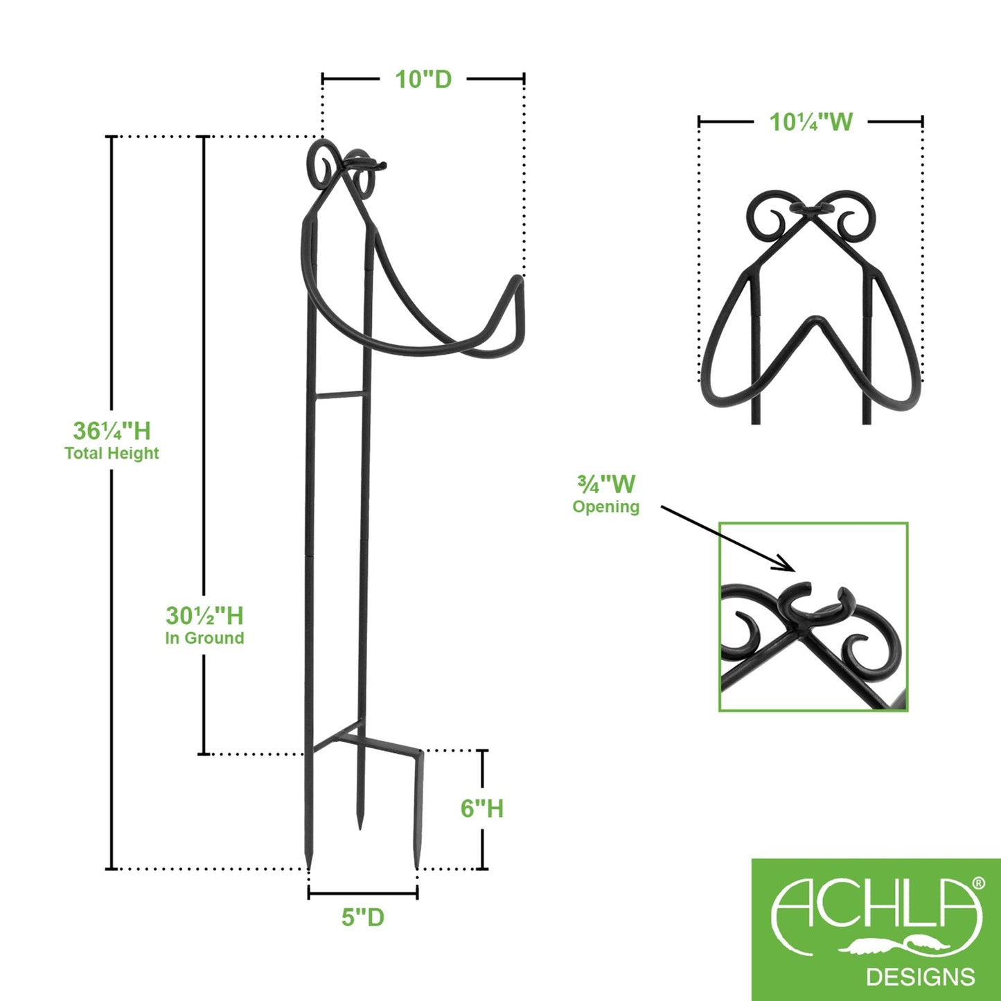 Achla Hose Caddy | Black Wrought Iron Garden Hose Holder & Stake | Small Gardens & Patios | 10 x 36.25 x 10.25 in, Compact | Model HC-05