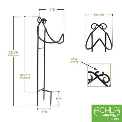 Achla Hose Caddy | Black Wrought Iron Garden Hose Holder & Stake | Small Gardens & Patios | 10 x 36.25 x 10.25 in, Compact | Model HC-05