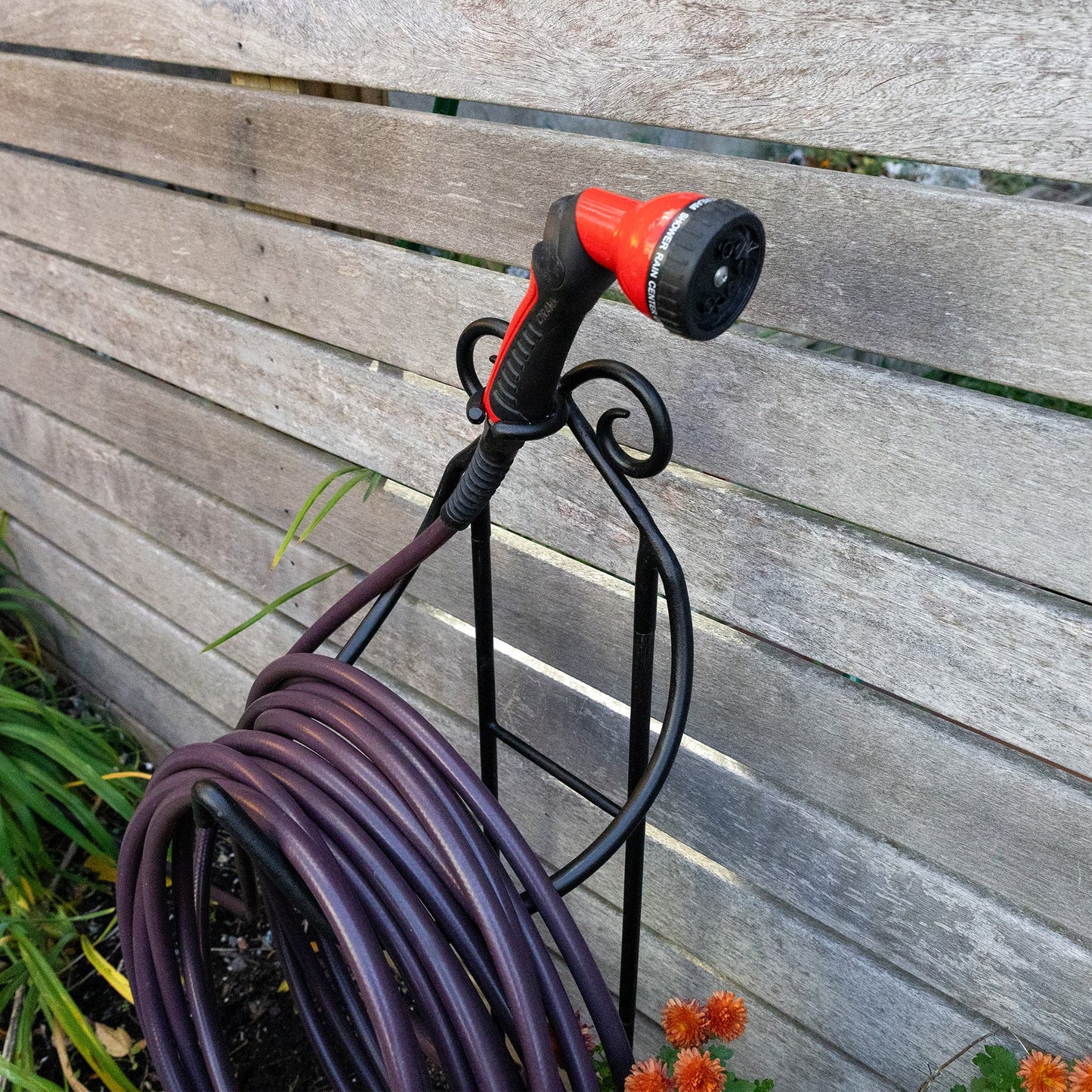 Achla Hose Caddy | Black Wrought Iron Garden Hose Holder & Stake | Small Gardens & Patios | 10 x 36.25 x 10.25 in, Compact | Model HC-05