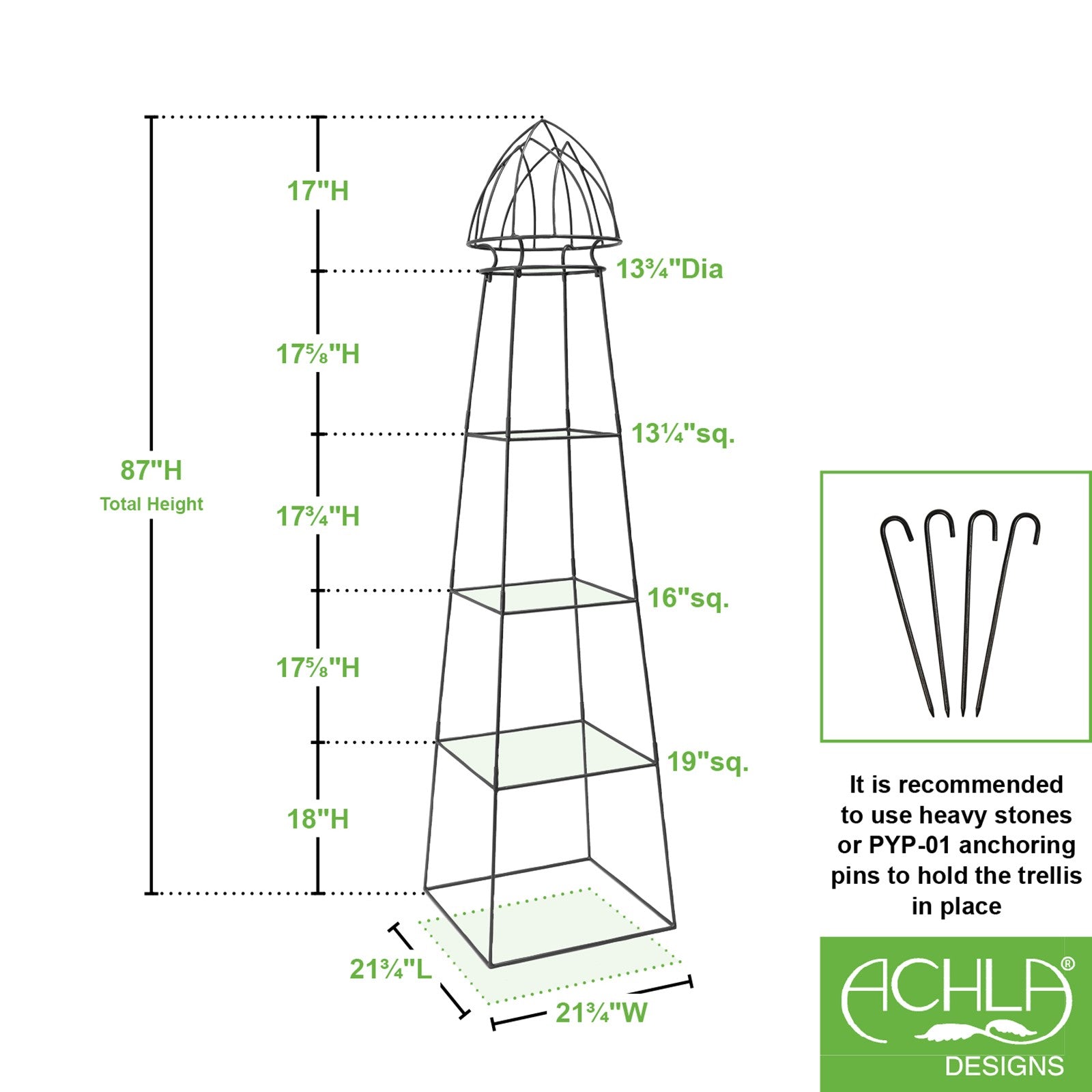 Achla Minar Pylon II 87in Wrought Iron Plant Trellis | Graphite Powdercoat | Garden Entryway & Vegetable Bed | 21.75 x 21.75 x 87 in | Model PYL-22