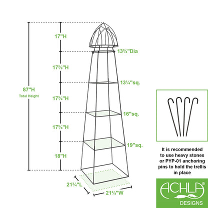 Achla Minar Pylon II 87in Wrought Iron Plant Trellis | Graphite Powdercoat | Garden Entryway & Vegetable Bed | 21 x 21 x 87 in | Model PYL-22