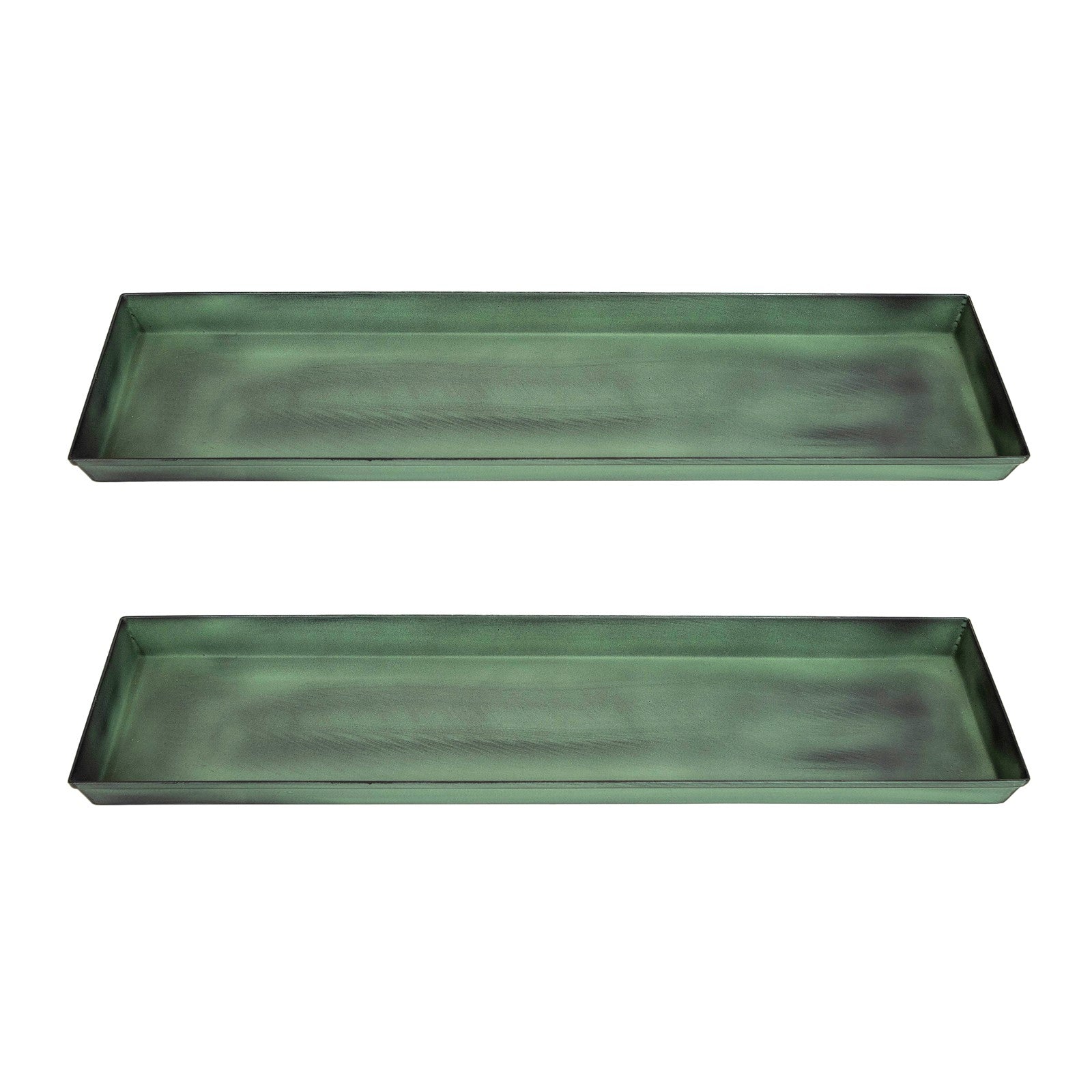 Achla Small Green Flower Box Tray Pack of 2 Galvanized Steel Planter Tray | Green Patina | Windowsill & Tabletop | 22 x 6 x 1 in | Model TR-C-08-2