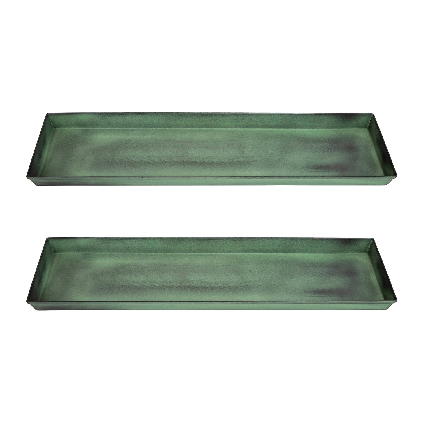 Achla Small Green Flower Box Tray Pack of 2 | Galvanized Steel Planter Tray Green Patina | Windowsill & Tabletop Drip Tray | Model TR-C-08-2