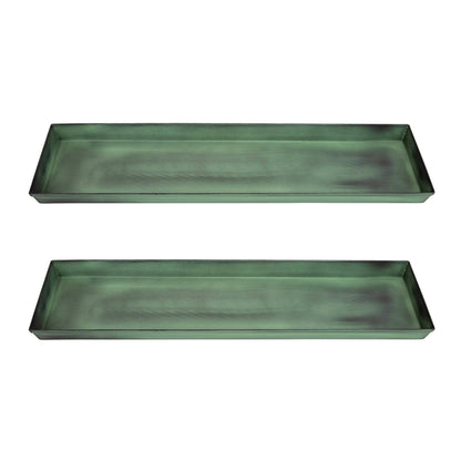Achla Small Green Flower Box Tray Pack of 2 | Galvanized Steel Planter Tray Green Patina | Windowsill & Tabletop Drip Tray | Model TR-C-08-2