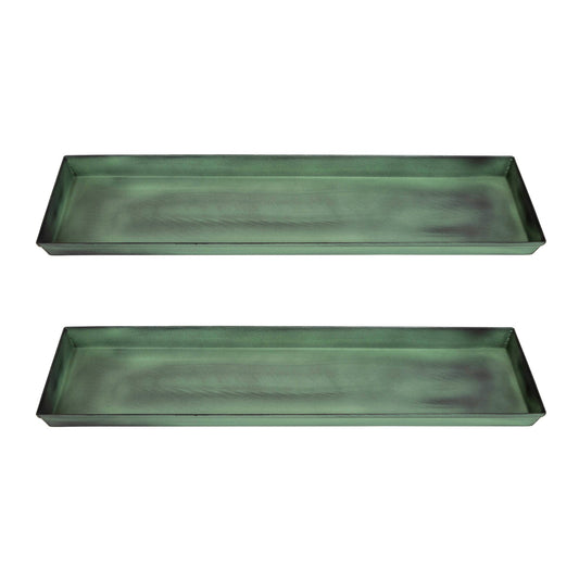 Achla Small Green Flower Box Tray Pack of 2 | Galvanized Steel Planter Tray Green Patina | Windowsill & Tabletop Drip Tray | Model TR-C-08-2