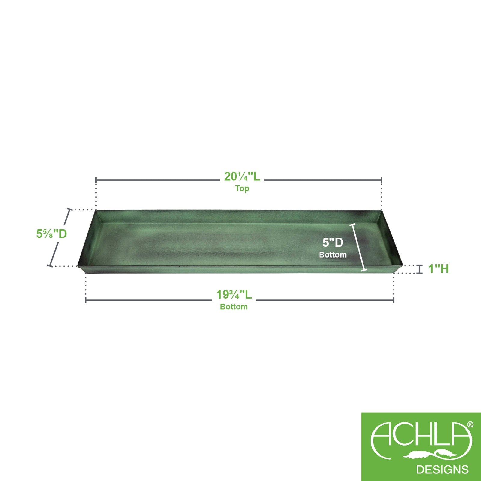Achla Small Green Flower Box Tray Pack of 2 Galvanized Steel Planter Tray | Green Patina | Windowsill & Tabletop | 22 x 6 x 1 in | Model TR-C-08-2