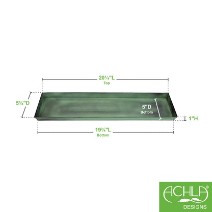 Achla Small Green Flower Box Tray Pack of 2 | Galvanized Steel Planter Tray Green Patina | Windowsill & Tabletop Drip Tray | Model TR-C-08-2