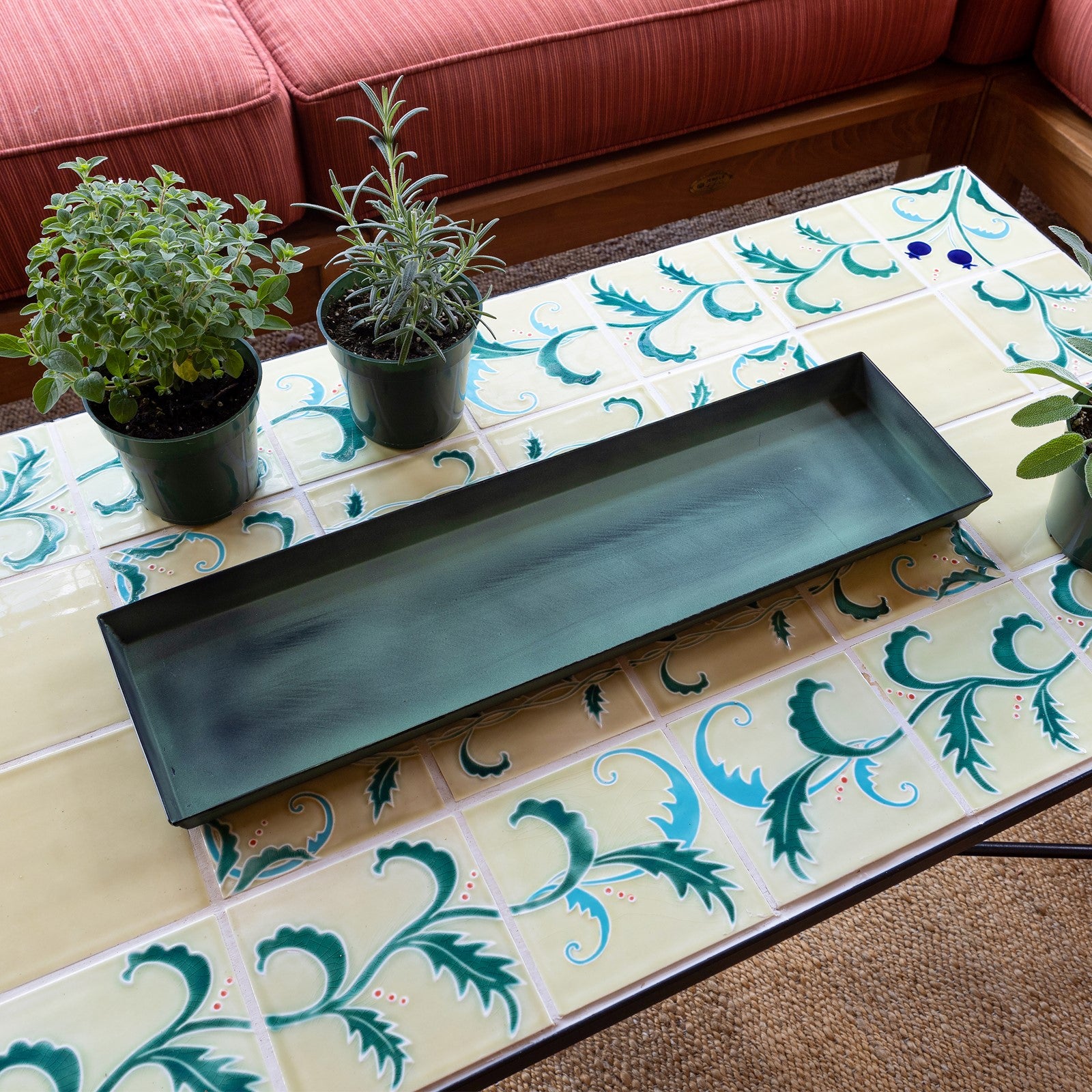 Achla Small Green Flower Box Tray Pack of 2 Galvanized Steel Planter Tray | Green Patina | Windowsill & Tabletop | 22 x 6 x 1 in | Model TR-C-08-2