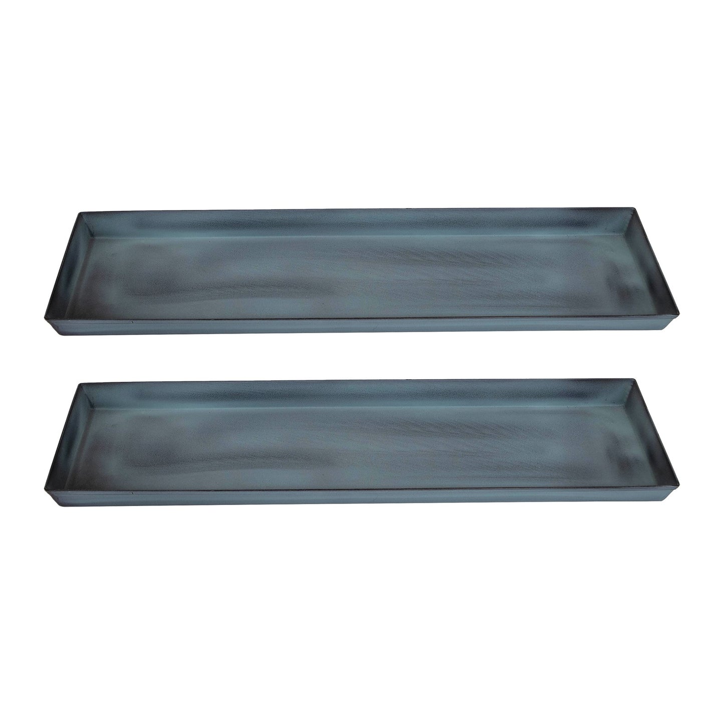 Achla Small Nantucket Blue Flower Box Tray, Pack of 2 | Galvanized Steel Planter Tray | Indoor & Outdoor Plant Drip Tray | Model TR-C-08NB-2