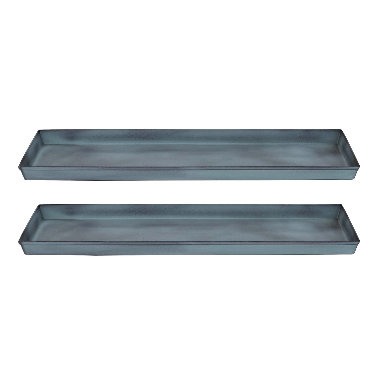 Achla Medium Nantucket Blue Flower Box Tray, Pack of 2 | Galvanized Steel Planter Tray | Indoor & Outdoor Plant Drip Tray | Model TR-C-20NB-2