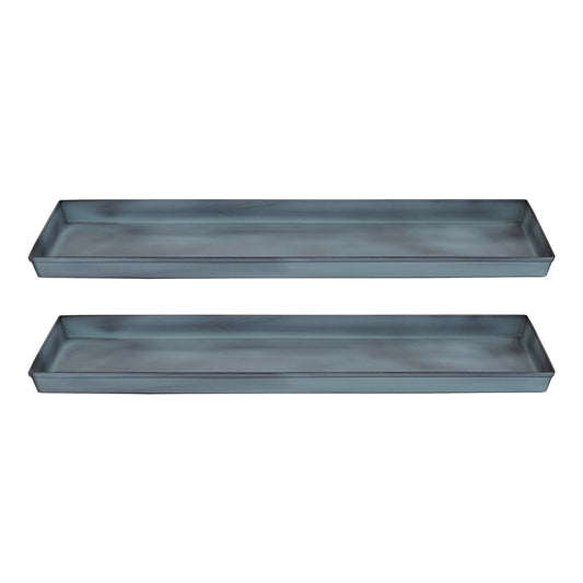 Achla Medium Nantucket Blue Flower Box Tray, Pack of 2 | Galvanized Steel Planter Tray | Indoor & Outdoor Plant Drip Tray | Model TR-C-20NB-2