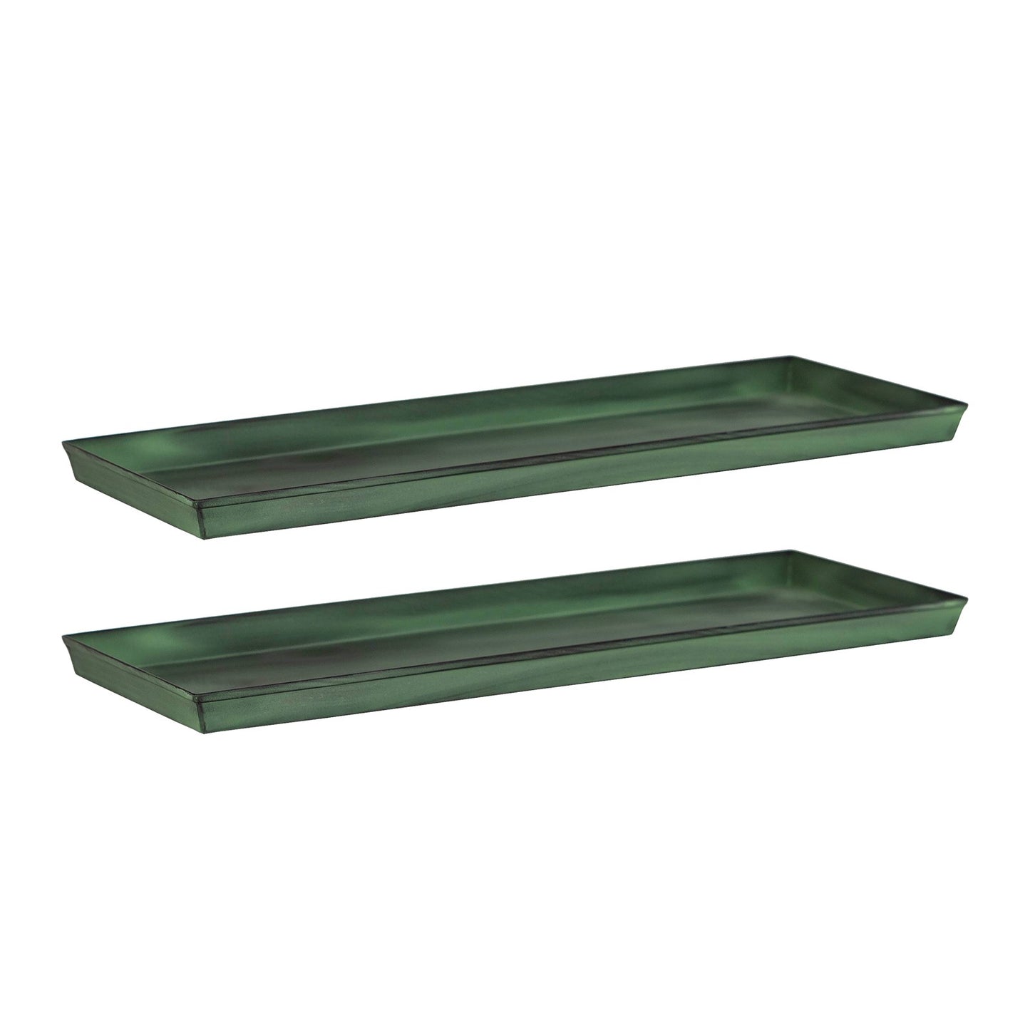 Achla Medium Green Flower Box Tray, Pack of 2 | Galvanized Steel Green Patina | Indoor Plant Drip Tray for Windowsills & Tabletops | Model TR-VFB-05-2