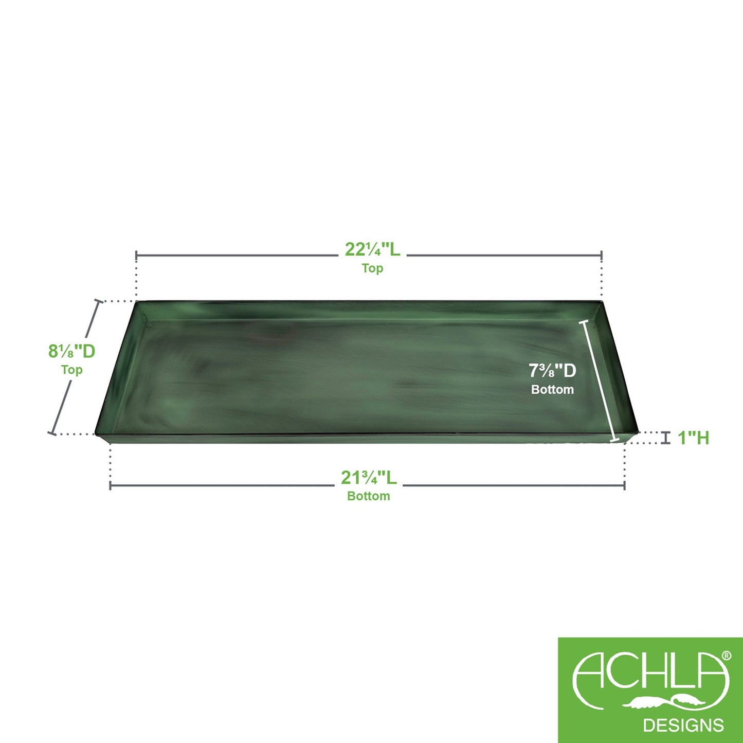 Achla Medium Green Flower Box Tray, Pack of 2 | Galvanized Steel Green Patina | Windowsill & Tabletop Drip Tray | 23 x 9 x 1 in | Model TR-VFB-05-2