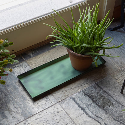 Achla Medium Green Flower Box Tray, Pack of 2 | Galvanized Steel Green Patina | Indoor Plant Drip Tray for Windowsills & Tabletops | Model TR-VFB-05-2