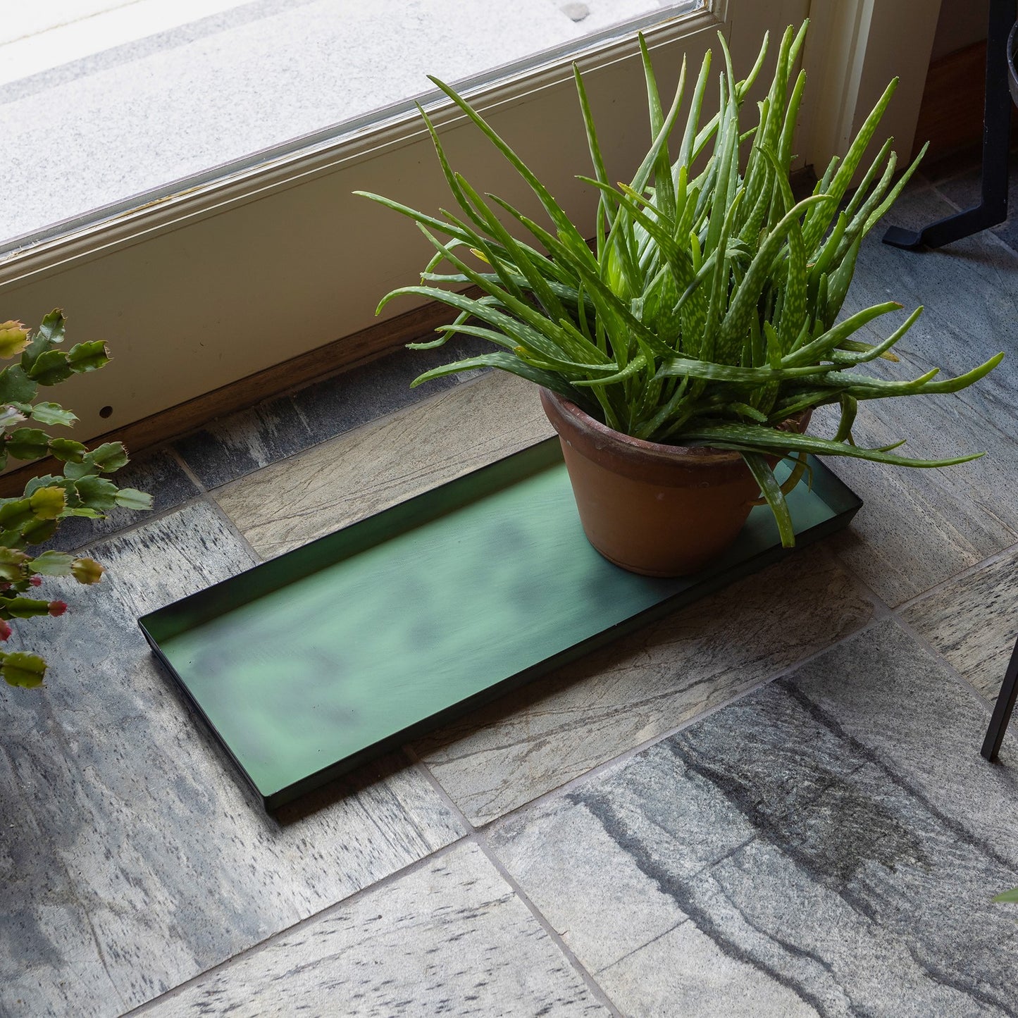 Achla Medium Green Flower Box Tray, Pack of 2 | Galvanized Steel Green Patina | Windowsill & Tabletop Drip Tray | 23 x 9 x 1 in | Model TR-VFB-05-2