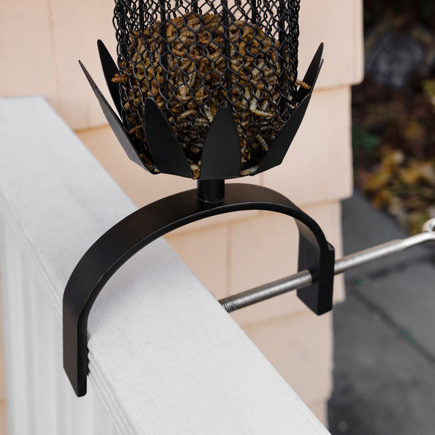 Achla Railing Pineapple Bird Feeder | Steel Wire Mesh Black & Nickel | Deck & Porch Bird Feeder for Sunflower Seeds, Suet | Model VBF-02-OR
