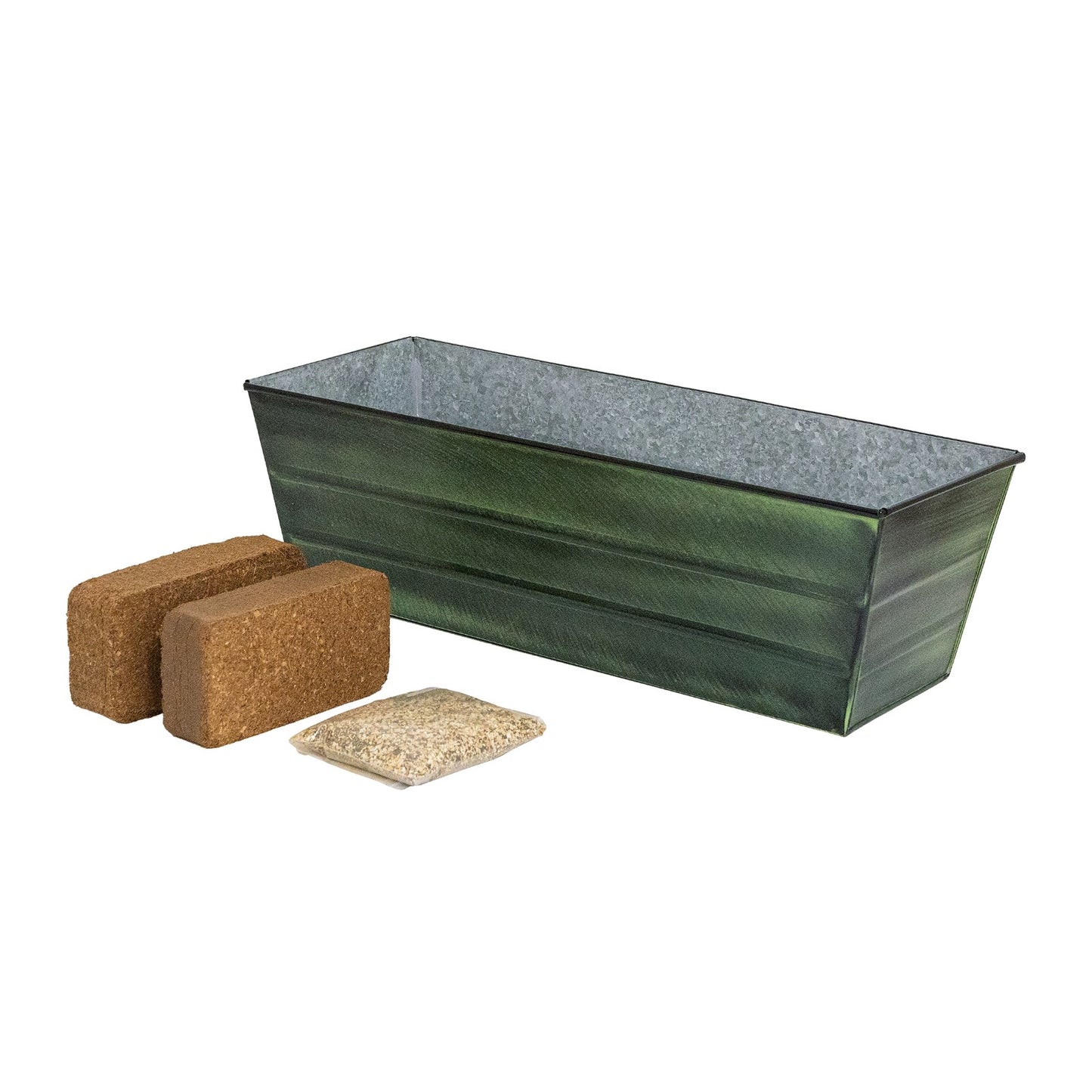 Achla Bloom Box Garden Growing Kit, Medium Green | Galvanized Steel Green Patina | Deck & Balcony Container Garden for Flowers, Herbs | Model VFB-05-GK2