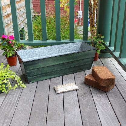 Achla Bloom Box Garden Growing Kit, Medium Green | Galvanized Steel Green Patina | Deck & Balcony Container Garden for Flowers, Herbs | Model VFB-05-GK2