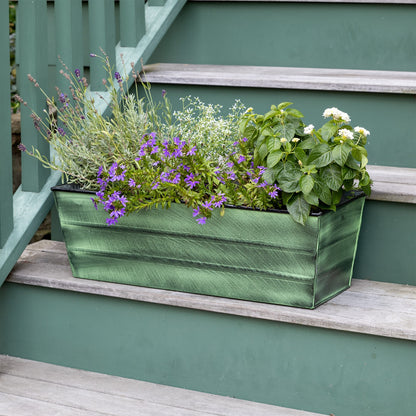 Achla Bloom Box Garden Growing Kit, Medium Green | Galvanized Steel Green Patina | Deck & Balcony Container Garden for Flowers, Herbs | Model VFB-05-GK2