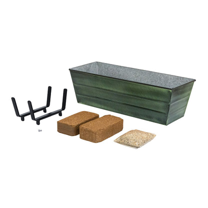 Achla Bloom Box Garden Growing Kit, Medium Green with Brackets for 2x6 Railings | Galvanized Steel Green Patina & Black Wrought Iron | Model VFB-05-K6-GK2