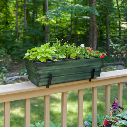 Achla Bloom Box Garden Growing Kit, Medium Green with Brackets for 2x6 Railings | Galvanized Steel Green Patina & Black Wrought Iron | Model VFB-05-K6-GK2