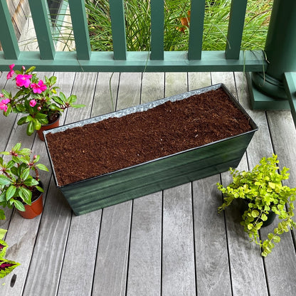 Achla Bloom Box Garden Growing Kit Medium | Green Patina Galvanized Steel & Black Wrought Iron | Deck & Porch Railing Planter | Model VFB-05-K6-GK2
