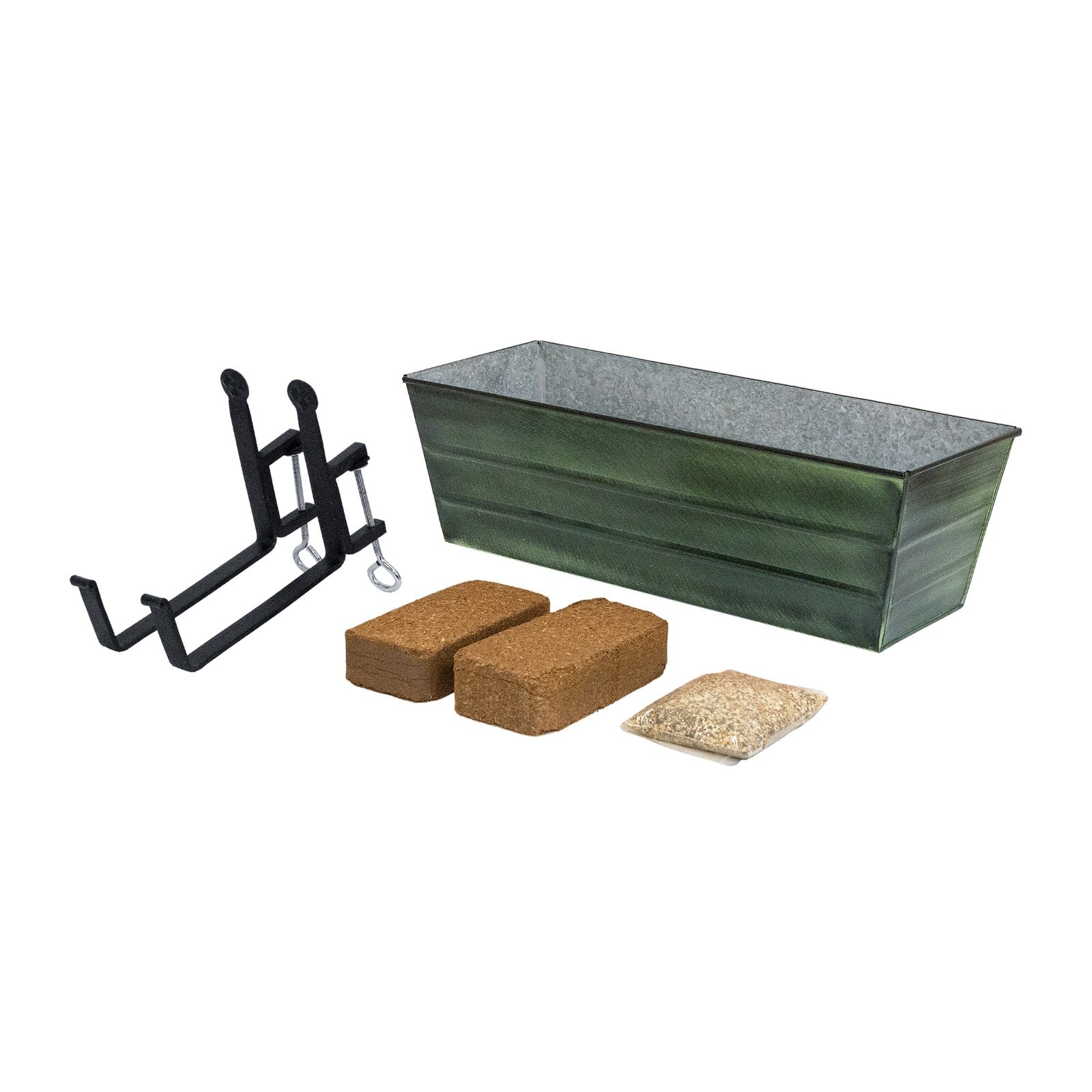 Achla Bloom Box Garden Growing Kit Medium | Green Patina Galvanized Steel and Black Wrought Iron | Deck & Balcony Container Garden | Model VFB-05-RM-GK2