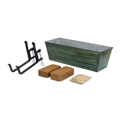Achla Bloom Box Garden Growing Kit Medium | Green Patina Galvanized Steel and Black Wrought Iron | Deck & Balcony Container | Model VFB-05-RM-GK2