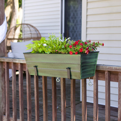 Achla Bloom Box Garden Growing Kit Medium | Green Patina Galvanized Steel and Black Wrought Iron | Deck & Balcony Container | Model VFB-05-RM-GK2