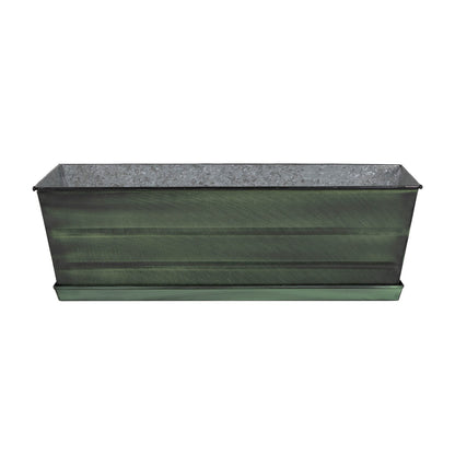 Achla Classic Green Flower Box with Tray Medium | Green Patina Galvanized Steel | Deck & Balcony Container Garden | 24 x 10 x 8 in | Model VFB-05-T
