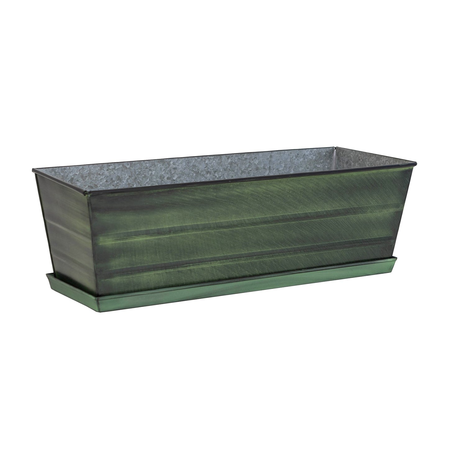 Achla Classic Green Flower Box with Tray Medium | Green Patina Galvanized Steel | Deck & Balcony Container Garden | 24 x 10 x 8 in | Model VFB-05-T