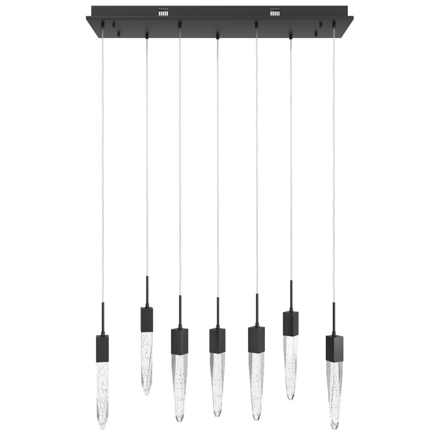 Avenue Lighting Aspen 7Lt 130" Pendant, Black/Bubbled Crystal