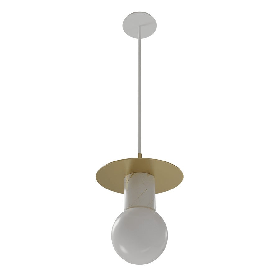 Avenue Lighting Newport 1 Light 8" Pendant, Brushed Brass/White