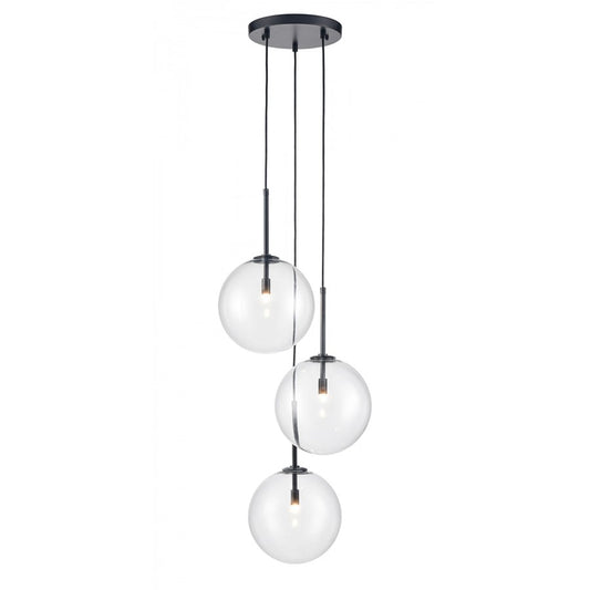 Avenue Lighting Delilah 3Lt 76" Pendant/Multi Port, Black/Glass